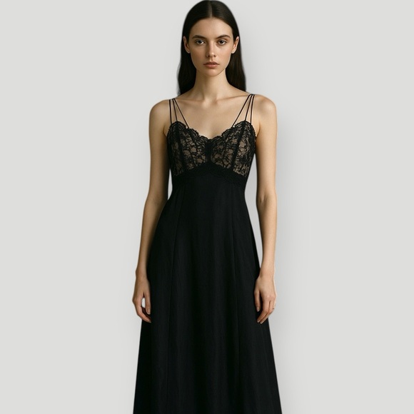 Vanity Fair Dresses & Skirts - Vintage 50s Vanity Fair Black Lace Whimsigoth Maxi Lace Slip Dress Fits XS-S